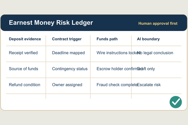 Build an Earnest Money Risk Ledger Before AI Explains Deposits - Real Estate insights