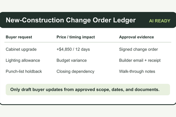 Build a New-Construction Change Order Ledger Before AI Updates Buyers - Real Estate insights
